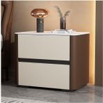Suni Deri ve Mermerli Modern Komidin Üst 2 Çekmeceli Yatak Odası için Başucu Masası Şık Ahşap Sehpa Kompakt Gece Standı (D 50x40x50cm)