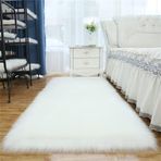 Suni Koyun Derisi Halı Yumuşak Kabarık Kürk Parça Halılar Yatak Odası için Shaggy Halı Yıkanabilir Kaymaz Paspaslar Yer Kanepe Başucu Ev Dekoru Beyaz 80 x 160 cm