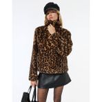 Suni Kürk Mont Leopar Desenli Crop Cepli Fermuarlı