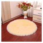 Suni kuzu derisi koyun postu yuvarlak halı 45 x 45 cm bej tüylü suni kürk halı uzun tüylü kürk yumuşak imitasyon yün yatak paspası kanepe paspası kaymaz yıkanabilir pelüş paspas ev dekorasyonu