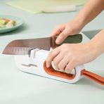 Sunicon Kitchen Chef Knife Scissors Sharpener,Sharpening Tool for Straight & Serrated Knives,Knife Sharpening Tool Helps Repair and Restore Blades (White Orange)