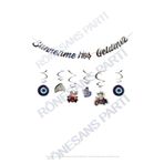 Sünnetime Hoş Geldiniz Kaligrafi Banner ve 6'lı Tavan Süsü