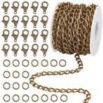 SUNNYCLUE 10 m 5 mm alüminyum baklalı zincir kolye seti antik bronz metal demir bükümlü kablo panzer zincir seti, pirinç bükülebilir halka halka karabina kilitler, alaşım takı, bileklikler için