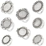 SUNNYCLUE 16 adet 8 stil ayarlanabilir yüzük tabanı boş gümüş çerçeve yüzük boşlukları antika çiçek Oval güneş tepsileri ayarları Vintage alaşım parmak yüzük bileşenleri takı yapımı için bulgular DIY
