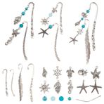 SUNNYCLUE DIY 6'lı set okyanus metal kanca ayraç seti, 6 parçalı alaşım ayraç, Tibet tarzı, deniz yıldızı, deniz yıldızı deniz kabuğu alaşım kolye uçları ve turkuaz renkli inciler, kendin yap alaşımı