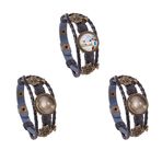 SUNNYCLUE Kendin Yap 3 Takım Örgülü Deri Bileklik Yapma Kiti Çok Katmanlı Halat Bileklik Boş Alaşım Kabaşon Çerçeve Tepsisi ile, Şeffaf Cam Kabaşon 18 mm, Düğme Ayarı, Ağaç