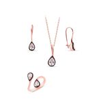 SUNSHINE 925 Ayar Rose Kaplamalı Elmas Montür Kolye-küpe-yüzük Gümüş Set