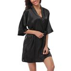 sunshinemall Kadın Gelin Parti Bornoz Kısa Kimono Gelin ve Nedime Saten Bornoz Gecelik İpeksi Pijama, Siyah, XL