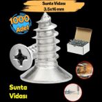 Sunta Vidası 3.5X16 Mm Paket 1000 Adet Sivri Uçlu Ahşap Tahta Ağaç Mobilya Ayak Kulp Vidası