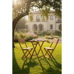 suntadan 3'lü Ahşap Bistro Set - 2 Kademeli Katlanır Masa ve Sandalye