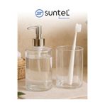 Suntel Şeffaf Cam Sıvı Sabunluk ve Diş Fırçalık Seti – Banyo Aksesuar Seti (2’li)