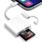 SUNTRSI Telefon için SD kart okuyucu, Micro SD kart kamera kart okuyucu adaptörü, çift kart yuvası, hafıza kartı okuyucu, kart adaptörü, aynı anda şarj ve kart okuma, uygulama gerektirmez