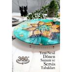 Sunum360 Selçuklu Antik Desenli, Dönen Standlı Lüx Servis Sunum Tabağı, Dönen Pasta ve Peynir Tabağı Standı - 1 Adet