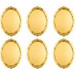 Sunvera Çelik 6 Adet Oval Güllü Gold Renk Paslanmaz Çelik Aynalı Sunum Tepsisi Söz Nişan Kahve Tepsisi Çay Kahve Servis Tabağı Lokum Çikolata Çerez Tatlı Sunumluk Ikramlık Seti 26*20