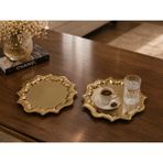 Sunvera Çelik Paslanmaz Çelik Güneş Model Kenar Desenli Gold Kahve Sunum Tepsisi 24*24 6lı