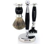 Super Badger Tıraş Seti Yeni Jagshaving Koleksiyonu Lüks Tıraş Bıçağı + Fırça + Tıraş Standı Yeni Reçine Başlık 3 Parçalı Erkek Hediye Seti Black Edition