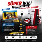 Süper Ikili Lastik Tamir Kiti + 12V Mini Hava Kompresörü Yol Yardım Seti