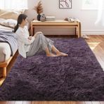 Süper Kalın Yıkanabilir Halı 220 x 260 cm, Dayanıklı ve Makinede Yıkanabilir, Lekeye Dayanıklı, Neme Dayanıklı, Koridor için Uzun Tüylü Peluş Halı, Gri Mor Alan Halısı