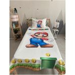 Süper Mario Bebek ve Çocuk Baza Pike Takımı ve Yastık Kılıfı ( Tek Kişilik ) - Renkli