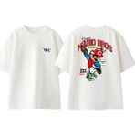 Super Marıo Bros Tasarım Sırt Baskılı Pamuk Beyaz Oversize T-Shirt - XL