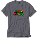 Super Mario Logo Gri Tişört - XL