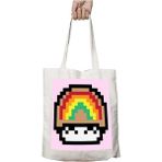 Super Mario Mushroom Rainbow Iki Tarafı Kalıcı Baskılı Yıkanabilir Okul Plaj Omuz Bez Çantası