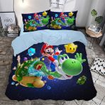 Super Mario Uzay Temalı Baskılı Çift Kişilik Nevresim Takımı Çok Renkli