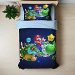 Super Mario Uzay Temalı Baskılı Tek Kişilik Nevresim Takımı Çok Renkli