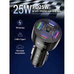 Super Şarj 4 Port Pd25w, Qc3.0, Araç Şarjı Çakmaklık, 2X Usb 2X Type-C, Çoklayıcı, 12-24V, 5V/6A Max