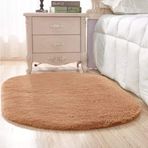 Süper Yumuşak Kabarık Suni Kürk Oval Halı Yıkanabilir Kaymaz Shaggy Halı Oturma Odası Dekoru için Uzun Kabarık Alan Halı Yatak Odası Peluş Kanepe Mat Çocuklar için Deve 40x60 cm
