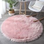 Süper Yumuşak Pembe Suni Kürk Yuvarlak Halı 180 cm, Yatak Odası için Kabarık Daire Alan Halı, Rahat Bulanık Koyun Derisi Halı, Ev Dekoru için Peluş Zemin Paspası