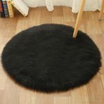 Süper Yumuşak Siyah Sahte Koyun Derisi Kürk Yuvarlak Shaggy Halı Peluş Daire Zemin Halı Yatak Odası ve Oturma Odası Dekoru için 90 cm Çap