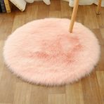 Süper Yumuşak Suni Koyun Derisi Kürk Parça Halı Yuvarlak Shaggy Halı Yatak Odası ve Oturma Odası Dekoru için Peluş Zemin Halı Mat (Karides Pembesi 60 cm)