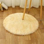Süper Yumuşak Suni Koyun Derisi Kürk Yuvarlak Shaggy Alan Halı Peluş Daire Halı Mat Yatak Odası ve Oturma Odası Dekoru için Whiteyellow 180 cm Çap