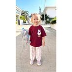 Superbaby Kız Çocuk %100 Pamuklu Bordo Tavşan Baskılı Tişört ve Ekose Pantolon Ikili Takım - Happy Bunnies - 5 - 6 Yaş - Kırmızı - Bej