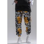 Superbluemexico Erkek Yazı Desenli Bol Sarı Jogger Pantolon