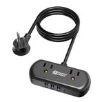SUPERDANNY USB ile Güç Şeridi, Mini Masaüstü Şarj İstasyonu, 2 Geniş Boşluklu Priz ve 4 USB Bağlantı Noktası, 2 ft Taşınabilir Düz Fiş Uzatma Kablosu, Seyahat, Yurt Odası, Ev Ofis Esasları için, Siyah