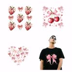 SUPERDANT 4 adet pembe yay demir On Transfer yamaları papyon aşk ısı Transfer çıkartmaları çilek kiraz demir On çıkartmaları yıkanabilir ısı Transfer kağıdı giyim için T-Shirt çanta yastık dekor