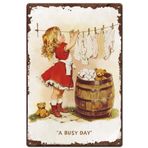 SUPERDANT Çamaşır kurutan kız yazılı sac levhalar vintage metal poster demir retro duvar dekorasyonu komik levhalar çocuk odası oturma odası yatak odası mutfak barlar kafe için