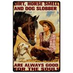 SUPERDANT Cowgirl Teneke Tabela Vintage Metal Teneke İşaretler At ve Köpek ile Cowgirl Metal Teneke Tabela Duvar Posteri İşareti Retro Duvar Sanatı Vintage Metal Plak Bar Adam Mağara Duvar Dekoru Ev