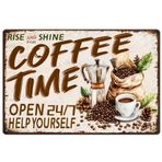 SUPERDANT Kahve Saati Teneke Tabela Kahve Retro Metal Poster Vintage Country Sanat İşareti Kahve Dükkanı Dekor Vintage Duvar Sanatı Mutfak Yemek Odası Bar Vintage Metal Plak Poster Dış Mekan