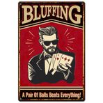 SUPERDANT Poker Oyuncusu Teneke Tabela Vintage Metal Teneke İşaretler Blöf Metal Teneke Tabela Retro Duvar Posteri Retro Duvar Sanatı Vintage Metal Plak Bar Kulübü Adam Mağara Duvar Dekoru Ev Duvar