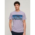Superdry Bisiklet Yaka Baskılı Mor Erkek T-Shirt M1011904A2AC_CALI STRIPED LOGO T SH