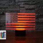 SUPERIORVZND 3D Amerikan Bayrağı Çizgili Gece Lambası Uzaktan Kumanda Güç Dokunmatik Masa Masa Optik İllüzyon Lambalar 16 Renk Değiştiren Işıklar Ev Dekorasyonu Noel Doğum Günü Hediyesi