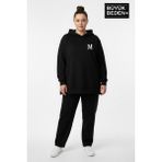 Superlife Büyük Beden Kapşonlu M Baskılı Tunik Ince Sweatshırt SPR26BTK991-4 - Black - 6XL