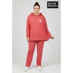 Superlife Büyük Beden Kapşonlu M Baskılı Tunik Ince Sweatshırt SPR26BTK991-4 - Koral - 6XL