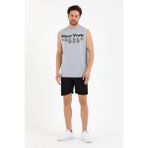Süperlife Erkek Bisiklet Yaka Regular Fit New York Baskılı Tişort SPR22TS125 - Gri Melanj