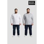 Superlife Erkek Büyük Beden 2'li Set Uzun Kollu 2 Iplik Bisiklet Yaka Tişört SPR26BEA942+2 - Beyaz - Gri - 5XL