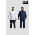 Superlife Erkek Büyük Beden 2'li Set Uzun Kollu 2 Iplik Bisiklet Yaka Tişört SPR26BEA942+2 - Beyaz - Laci - 3XL