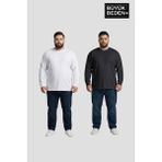 Superlife Erkek Büyük Beden 2'li Set Uzun Kollu 2 Iplik Bisiklet Yaka Tişört SPR26BEA942+2 - Beyaz - Siyah - 4XL